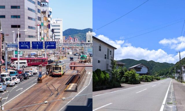高知市と中土佐町の風景比較